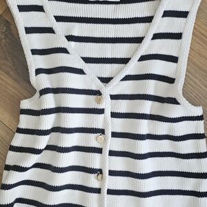 Striped Sleeveless Cardigan with Buttons